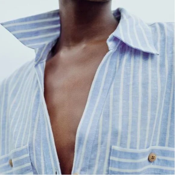 NWT Zara LINEN BLEND MIDI SHIRTDRESS XS - Picture 2 of 12